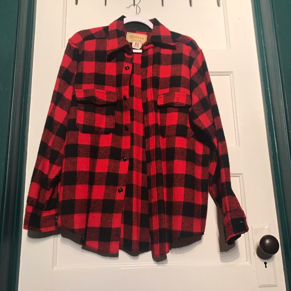 Vintage Melton Red and Black Buffalo Plaid Flannel Shirt**DISTRESSED